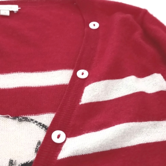 *Relisted* Cashmere & Silk Red White Stripe Long Sleeve Cardigan Skull on Back S - Picture 12 of 14